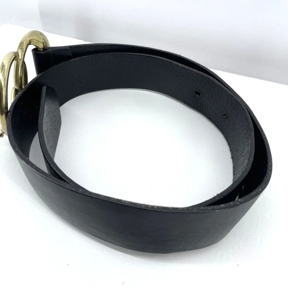 Black Leather Belt Double Ring Boho Artisan 1.5